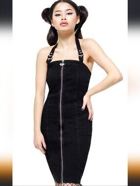 Killstar Black Strapless Zip-Front Pencil Dress